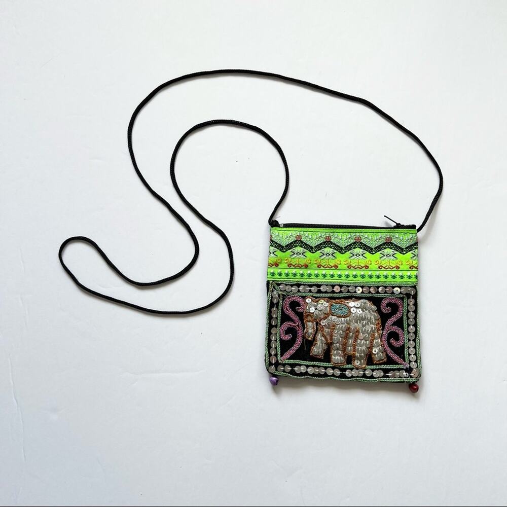 Coin Purse Crossbody Sequin Elephant Mini Purse Pouch Green‎ Black - Picture 9 of 9